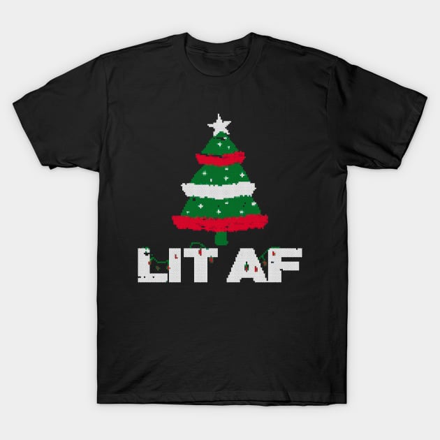 lit af christmas tree ugly sweater T-Shirt by crackdesign